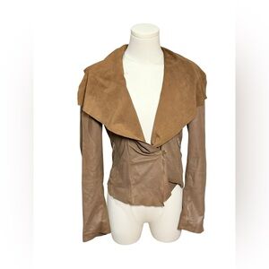Michael Kors Y2K Cropped Leather Jacket in Brown Suede Waterfall Collar Size XS